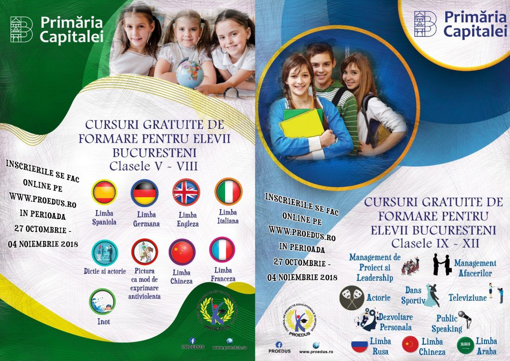 Cursuri gratuite de formare pentru elevii bucuresteni, editia 2018-2019
